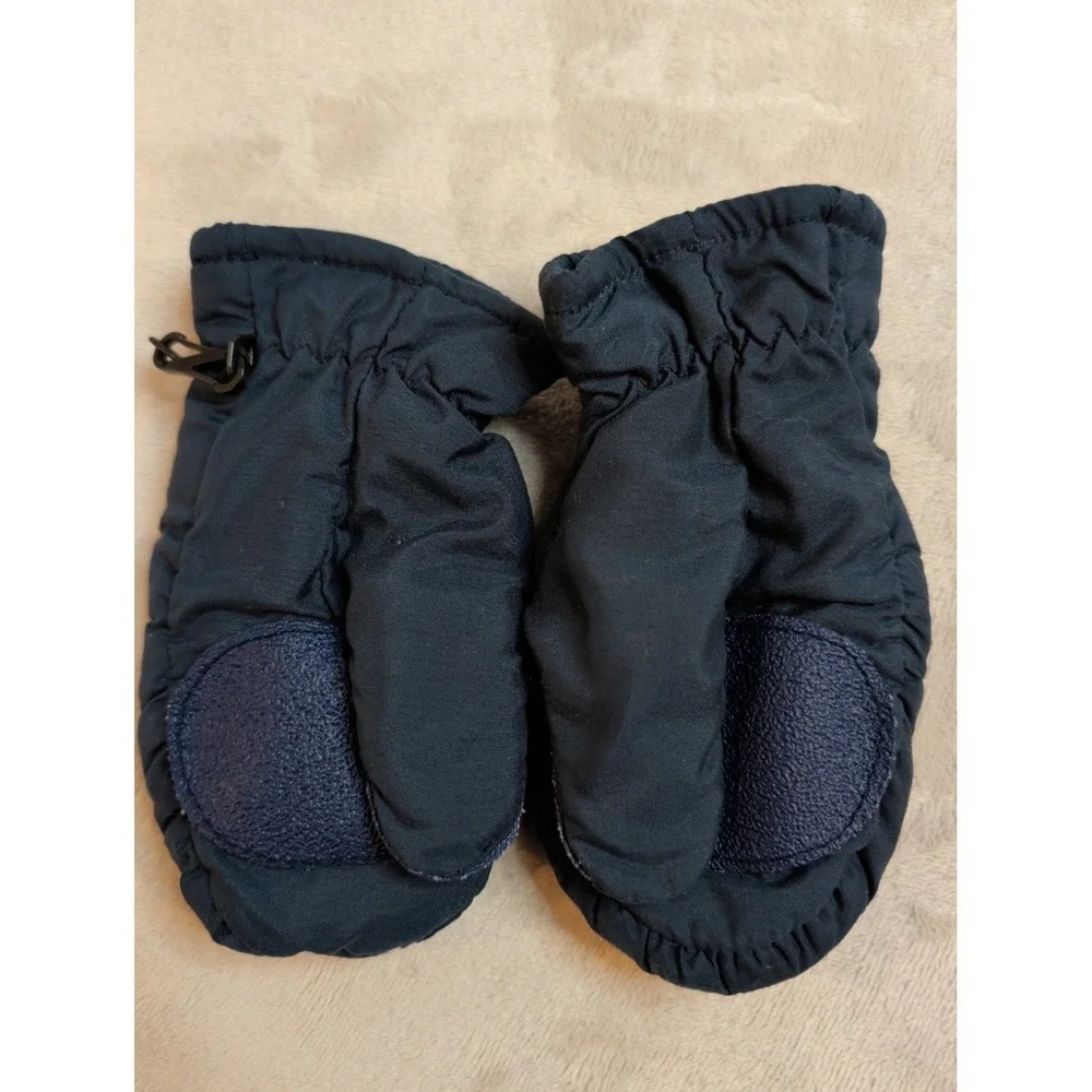 Black Toddler Kids Winter Mittens Fleece Lined Nylon L/XL Warm Snow Gloves
